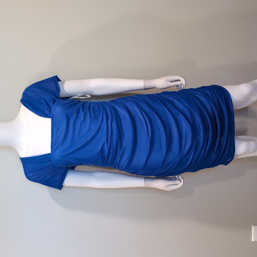 SHEIN SXY Blue Mesh Ruched Bodycon Mini Dress With Sleeves Size 1XL